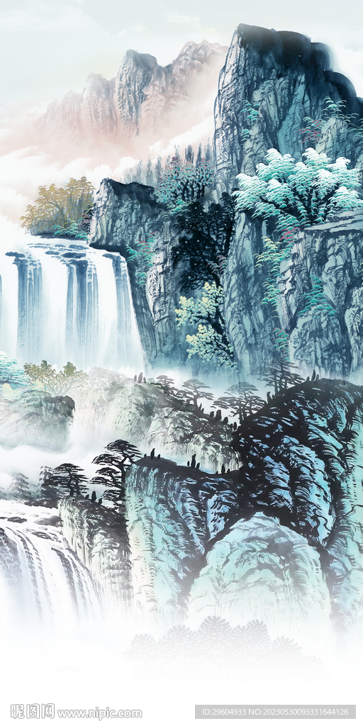 别墅 玄关框画山水 tIf分层