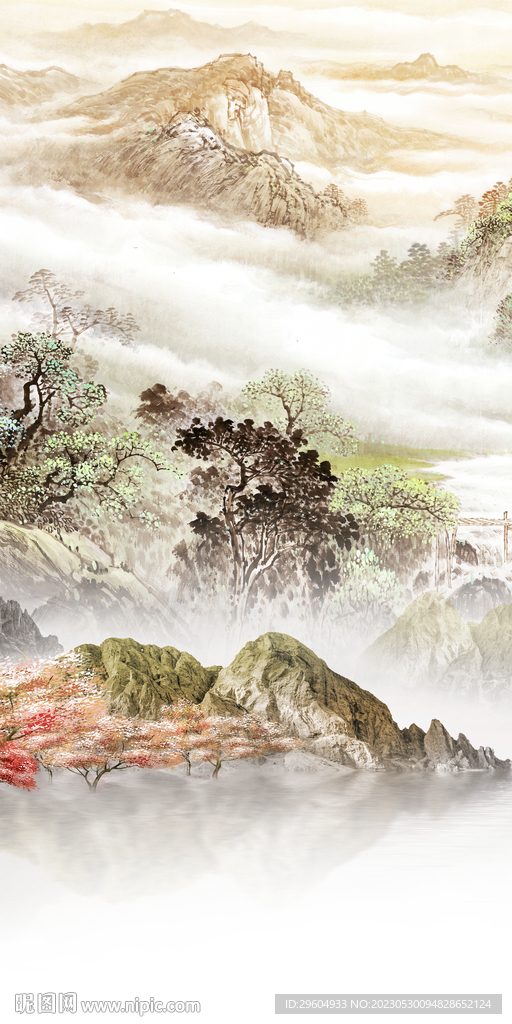 古风 玄关框画山水 tIf分层