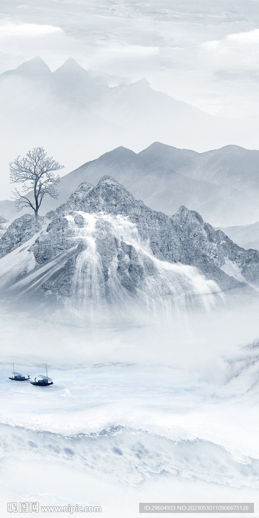 高清 现代框画山水 tIf分层