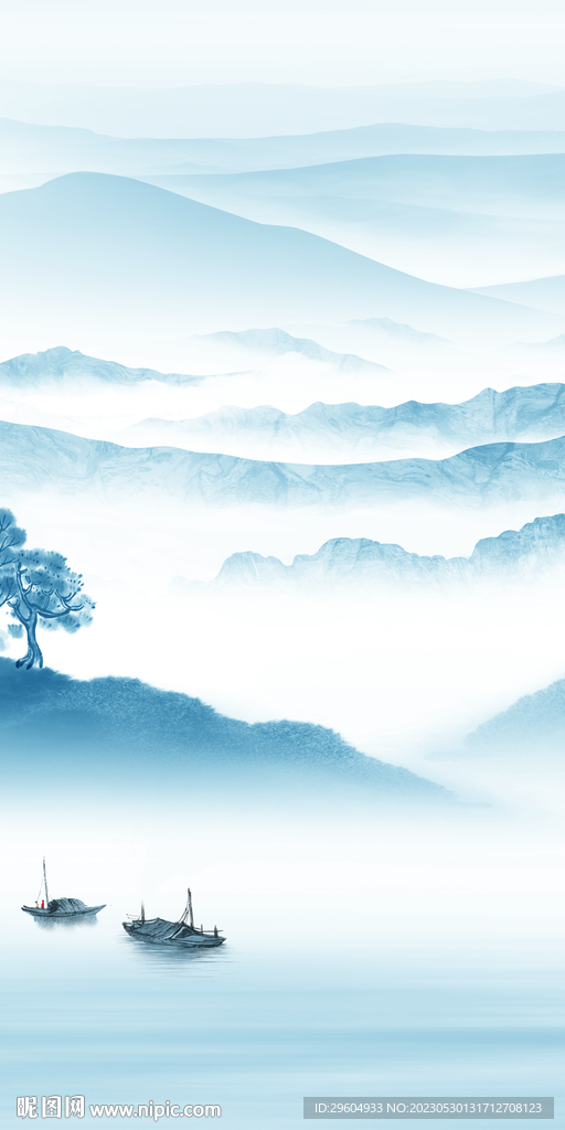 蓝色 高端玄关山水 tIF分层