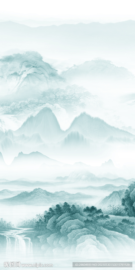 蓝色 简约玄关山水 TIF分层