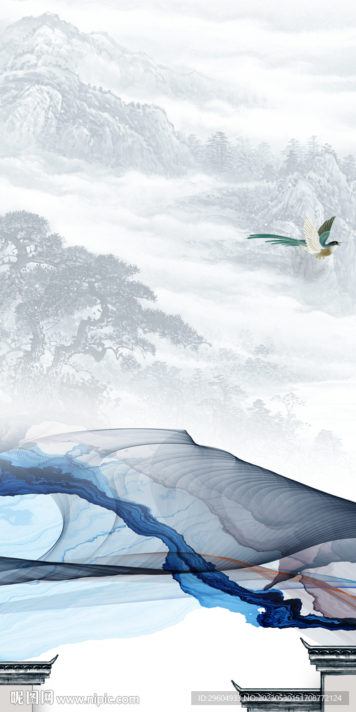 现代 简约玄关山水 TIF分层