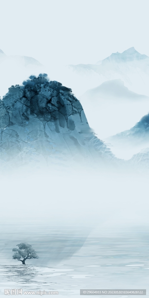 蓝色 清晰玄关山水 tIF分层