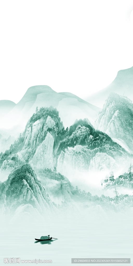 蓝色 极简玄关山水 tIF分层