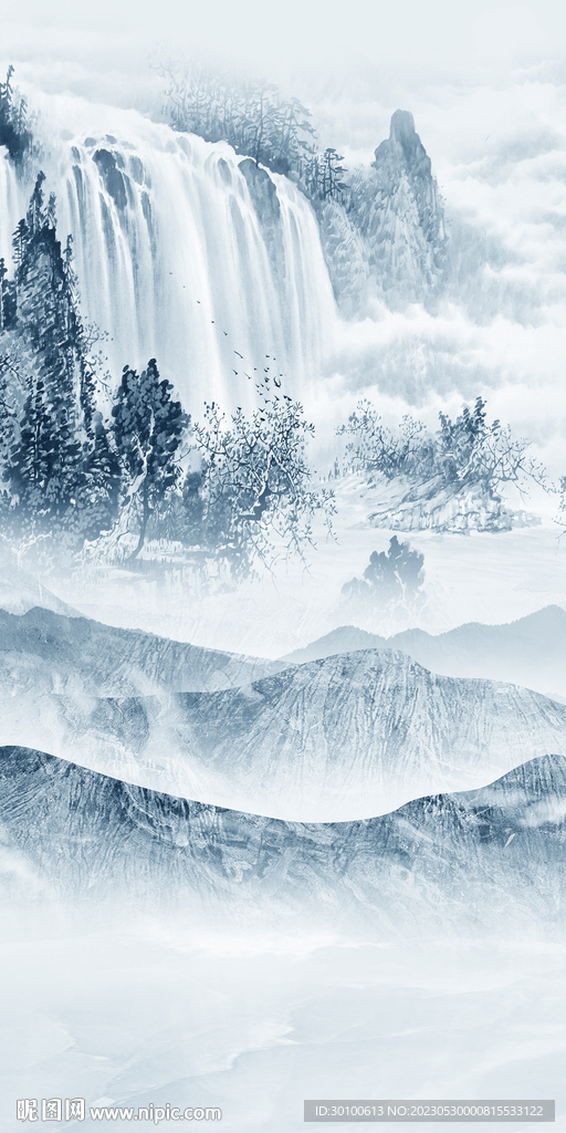 蓝色 简奢山水玄关 tiF分层