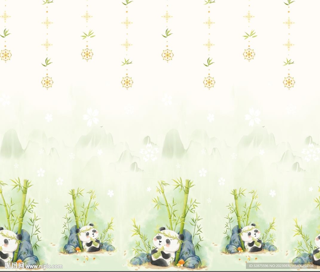熊猫 竹叶 中国风