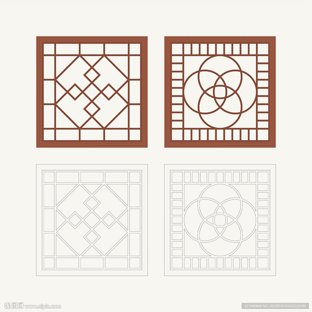 正方形窗花格 花窗 中式图案