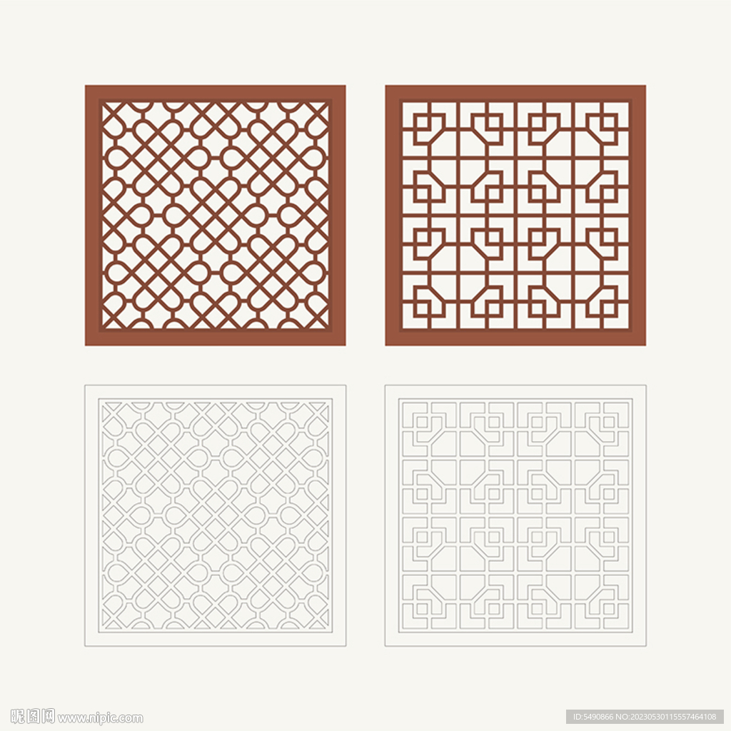 正方形窗花格 花窗 中式图案