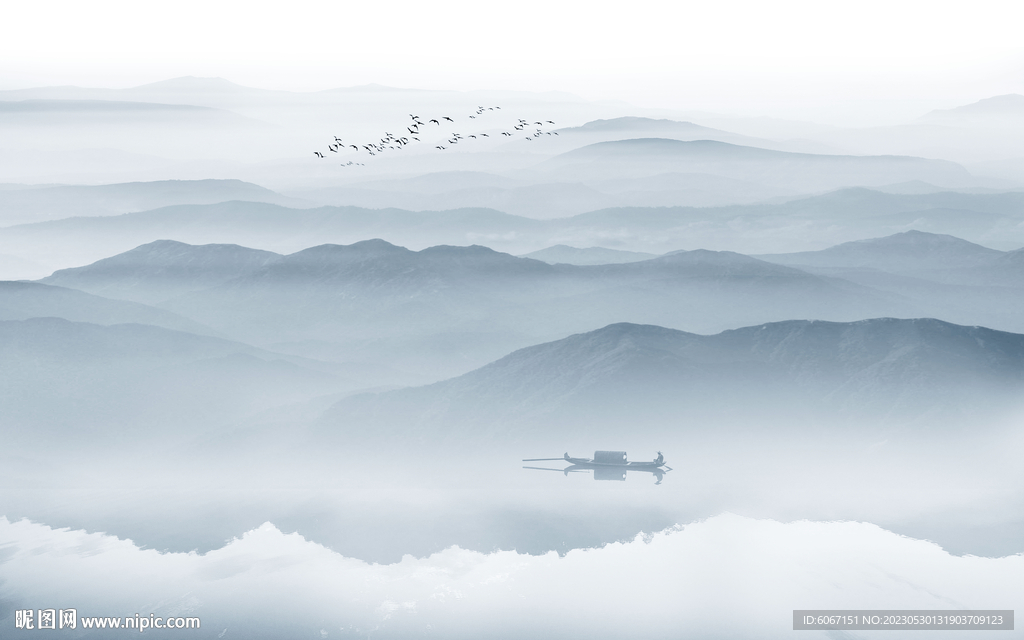 中国风新中式意水墨山水画背景墙