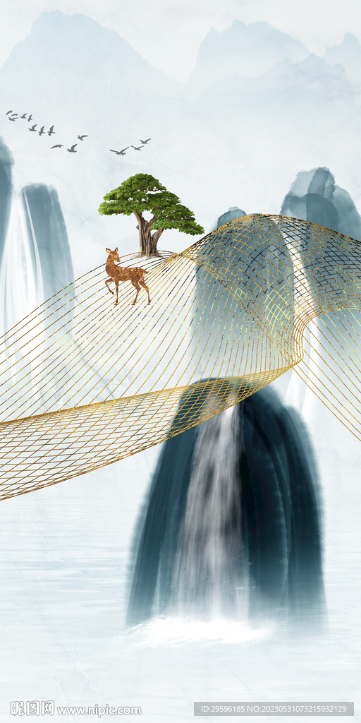 最新 中式新款山水 tif分层