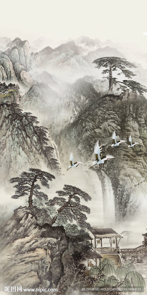 现代 中式意境山水 tif分层