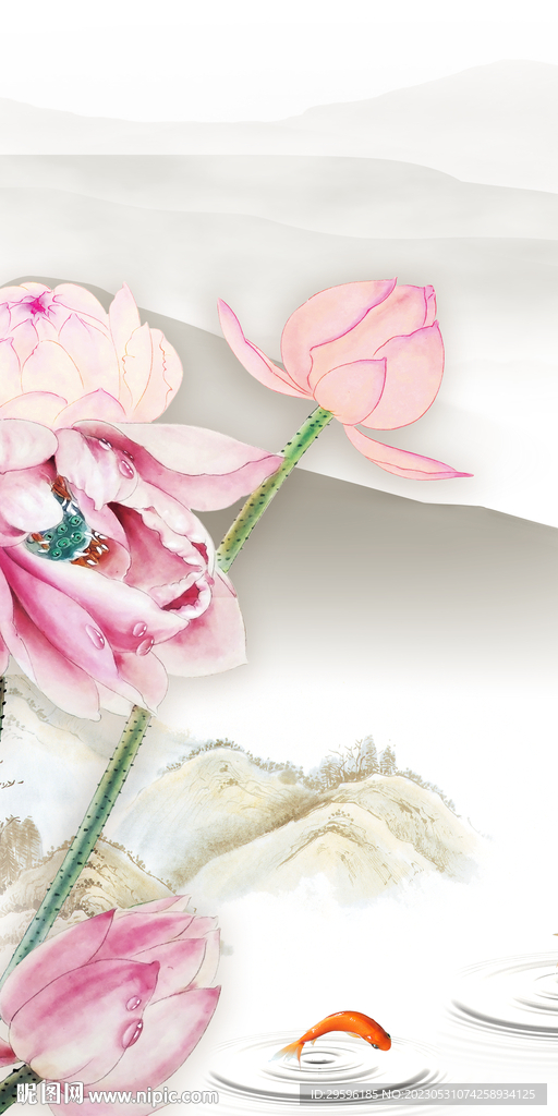 荷花 中式意境山水 tif分层