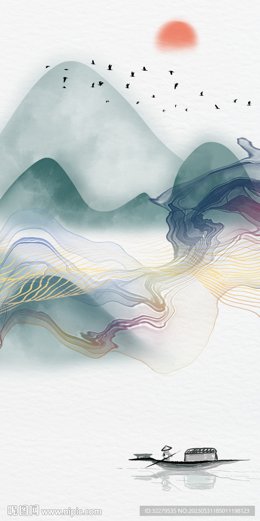 蓝色 高端山水玄关 tIf分层