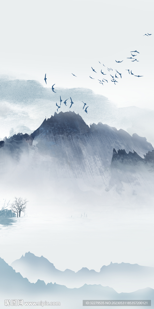 蓝色 极简山水玄关 TIf分层