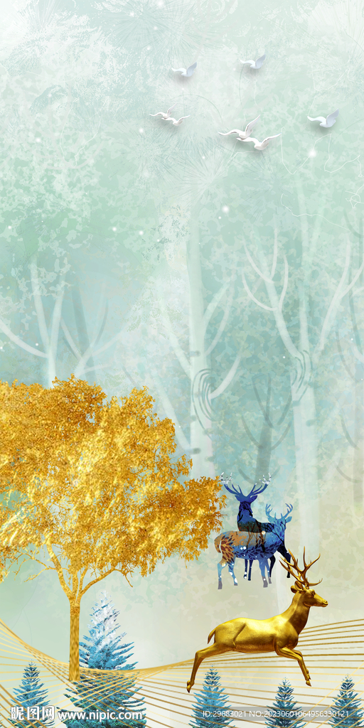 意境 极简山水玄关 Tif分层