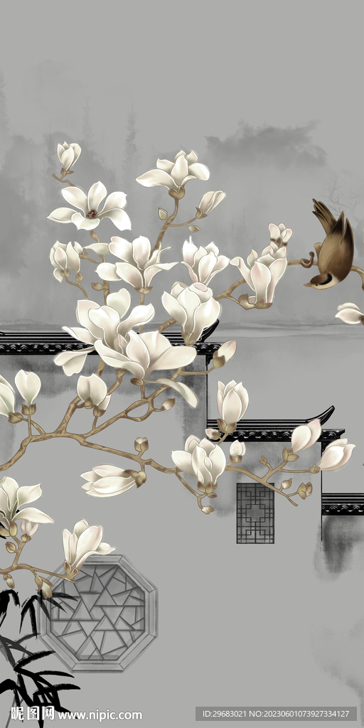 清晰 极简山水玄关 Tif分层