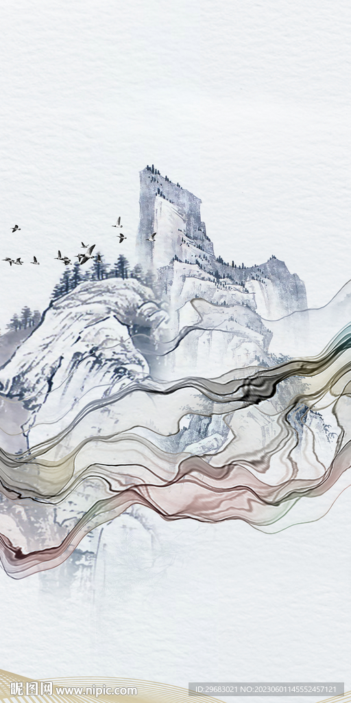 别墅 极简山水玄关 Tif分层