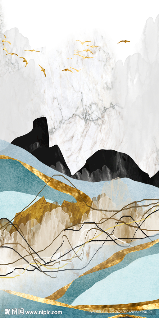 金色 简奢山水玄关 tiF分层