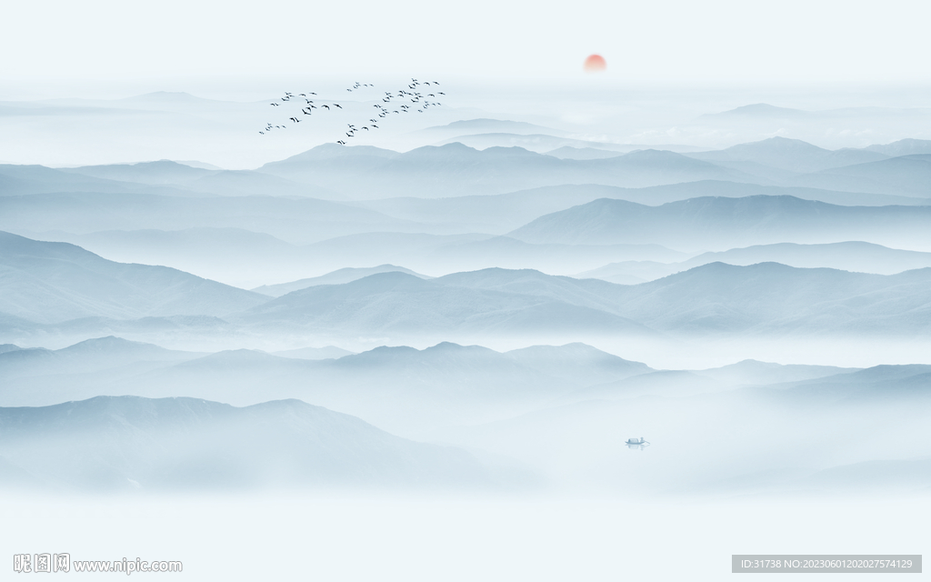 新中式水墨山水画背景墙