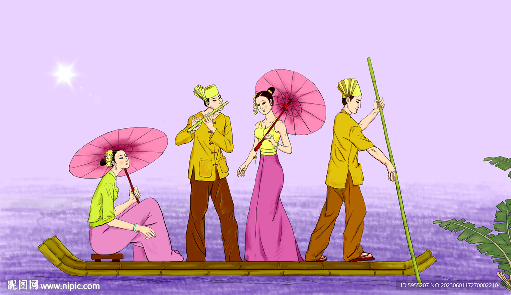 傣族风情之江上划筏