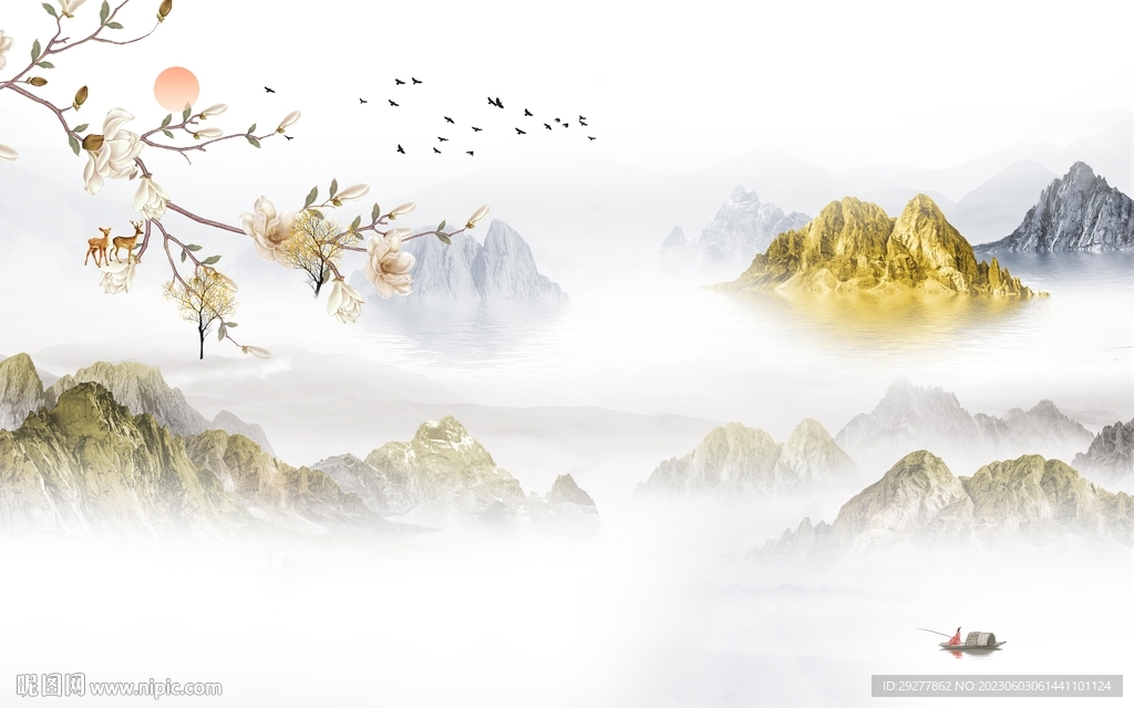 最新 中式山水新画 Tif分层