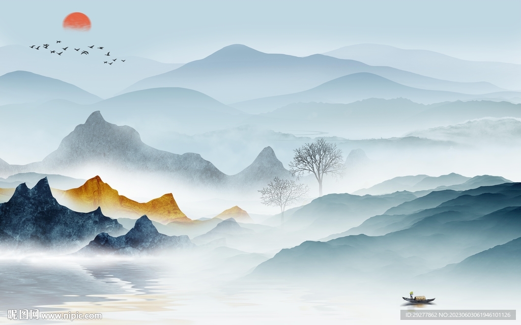 高档 中式山水新画 Tif分层