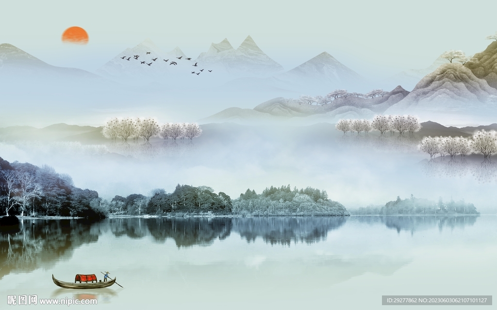 高端 中式山水新画 Tif分层