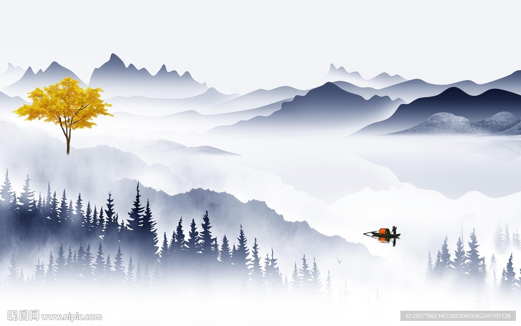 高清 中式山水新画 Tif分层