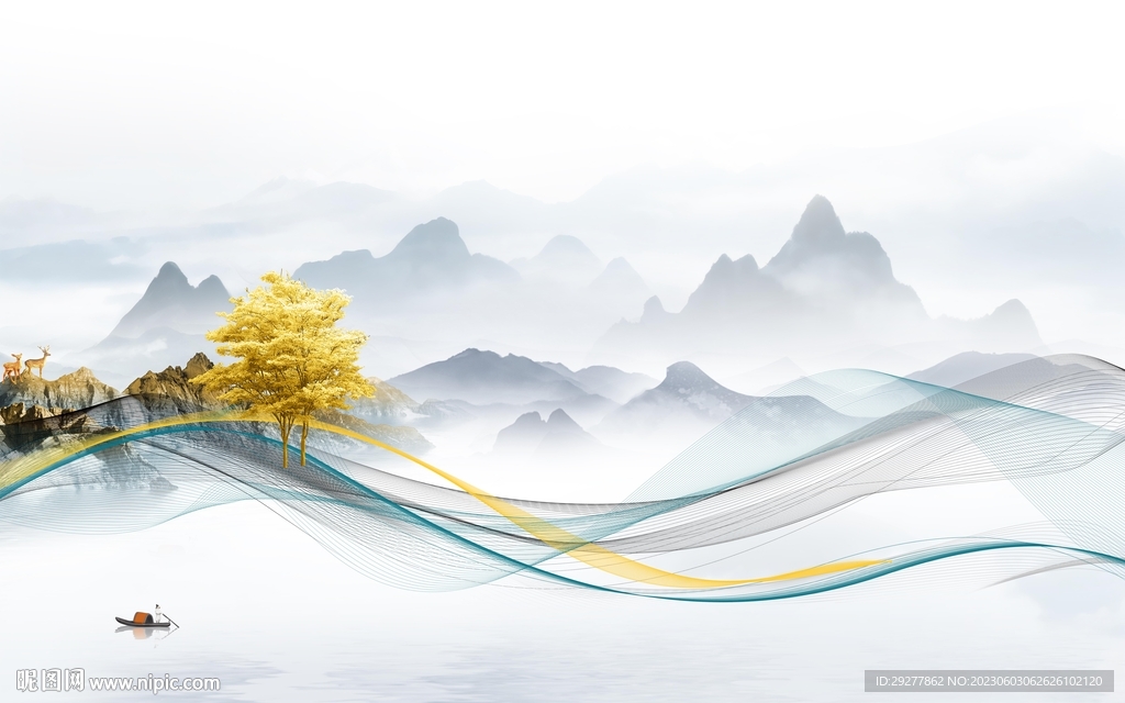 现代 中式山水新画 Tif分层