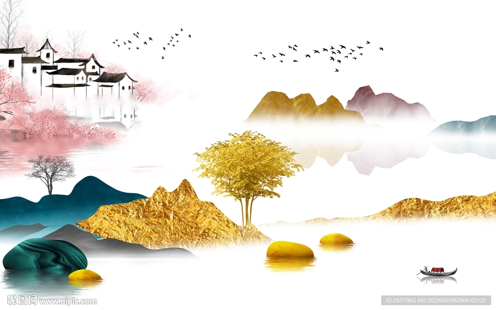 人气 中式山水新画 Tif分层