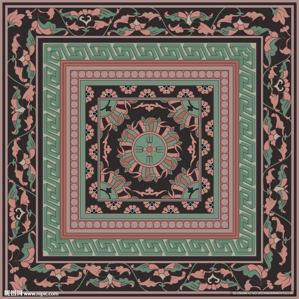 敦煌壁画北宋卷瓣莲花纹藻井图案