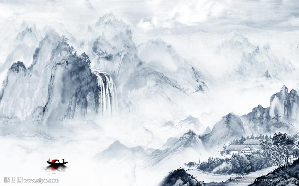 江山如画山水背景墙