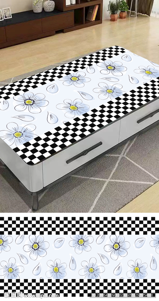 清新花朵棋盘格茶几餐桌垫