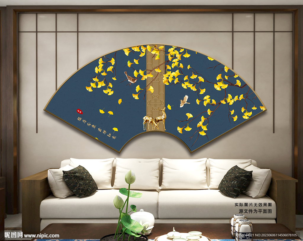 福寿安康麋鹿扇形装饰画