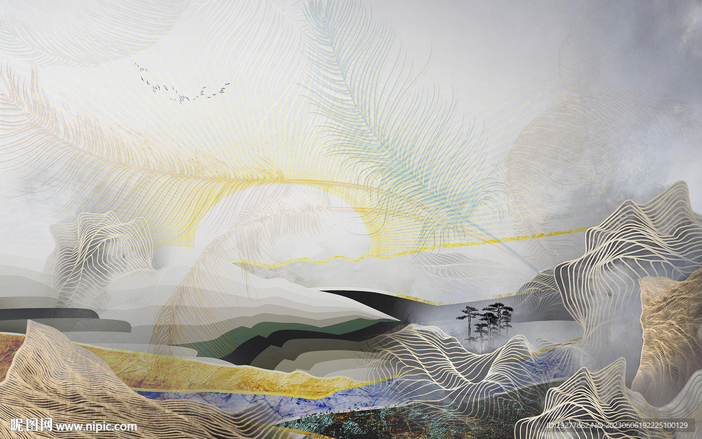 高档 山水中式背景 Tif分层