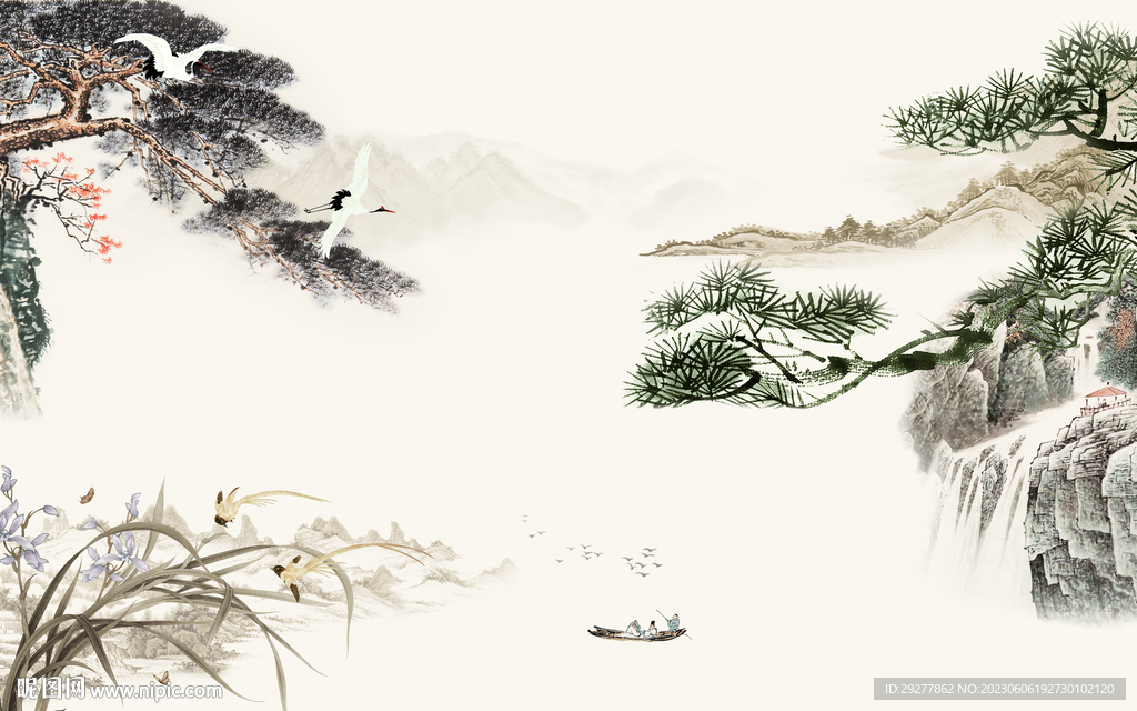 爆款 山水中式背景 Tif分层