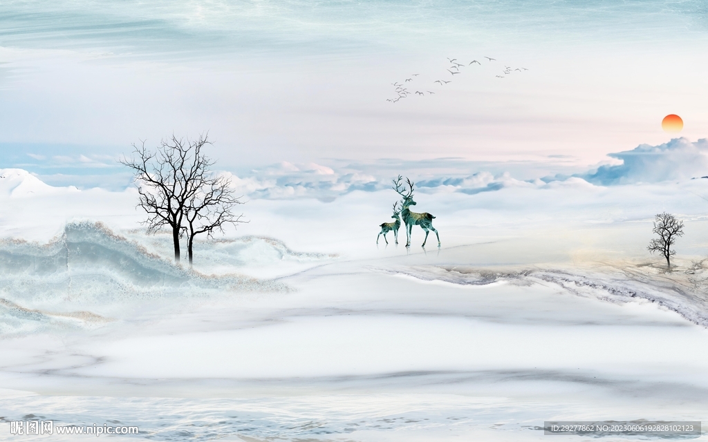 高清 山水中式背景 Tif分层