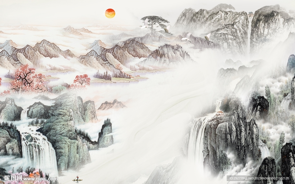  山水中式背景 Tif分层