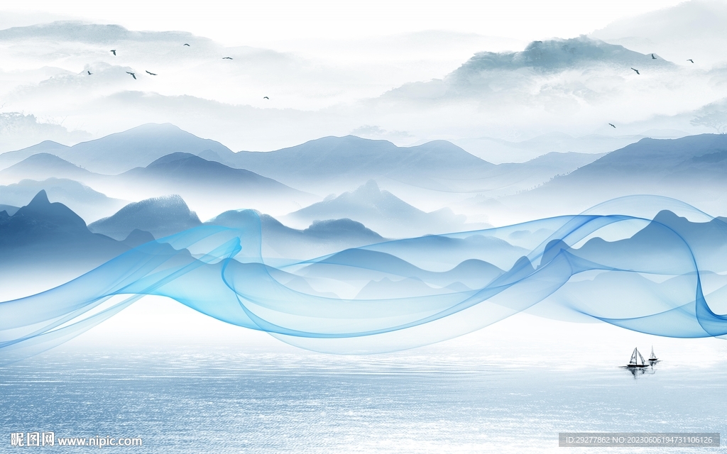 大气 山水中式背景 Tif分层