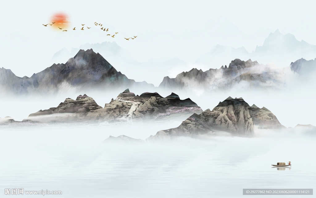 高清 意境山水背景 Tif分层