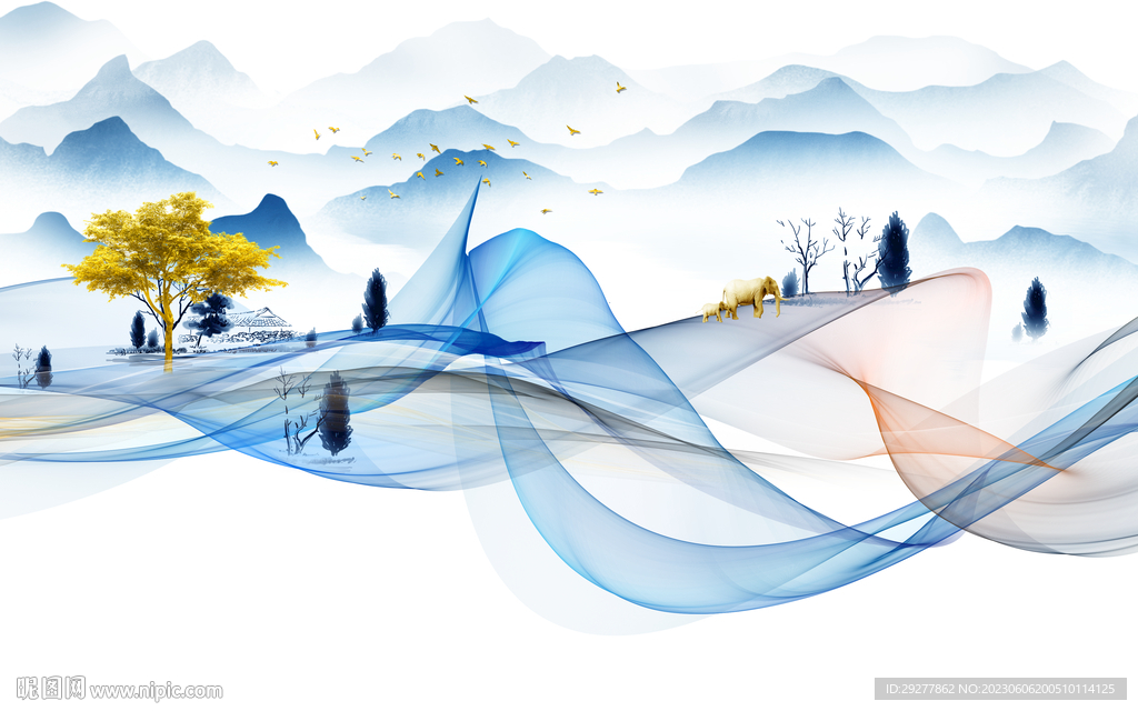 人气 意境山水背景 Tif分层