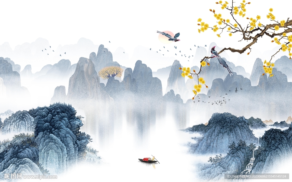 高端 中式背景山水 tif分层