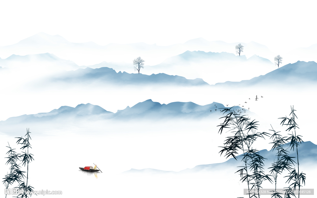 最新 中式背景山水 tif分层