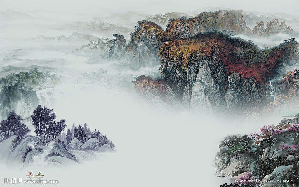 爆款 中式背景山水 tif分层