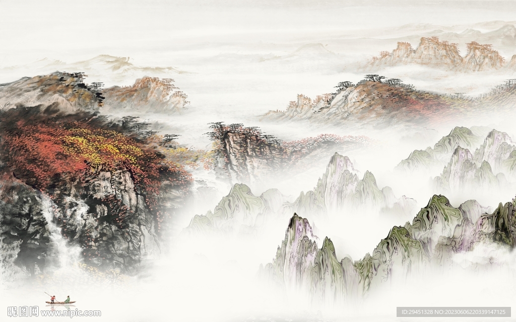 简约 中式背景山水 tif分层