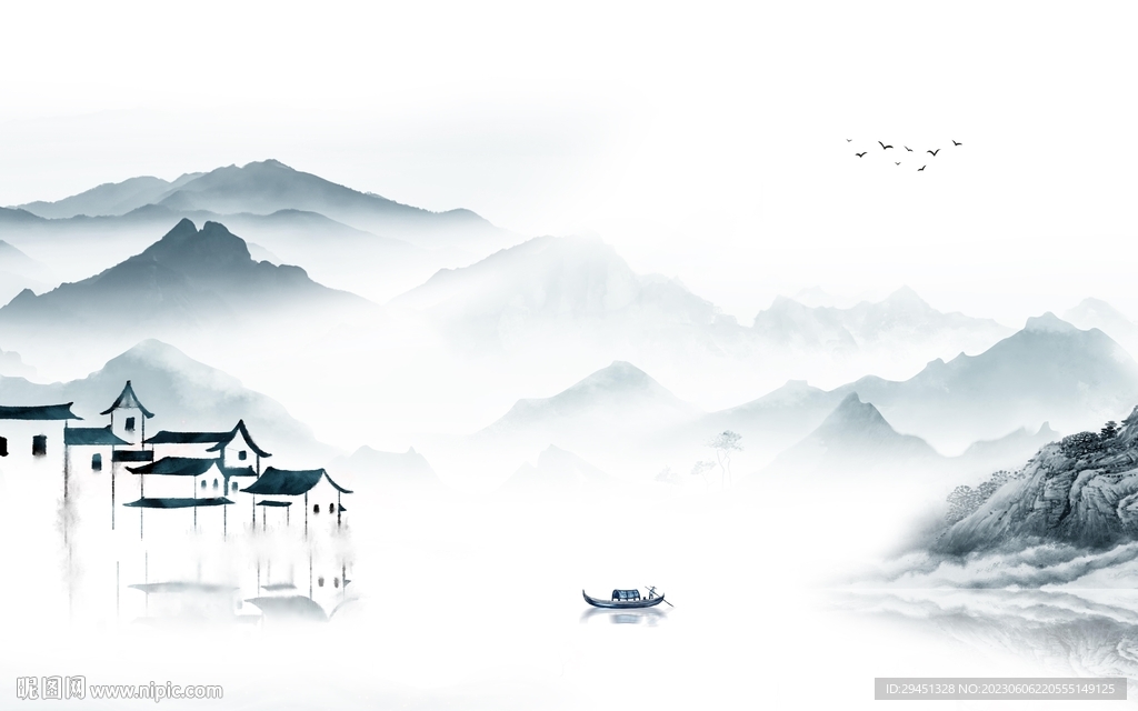 高清 中式背景山水 tif分层