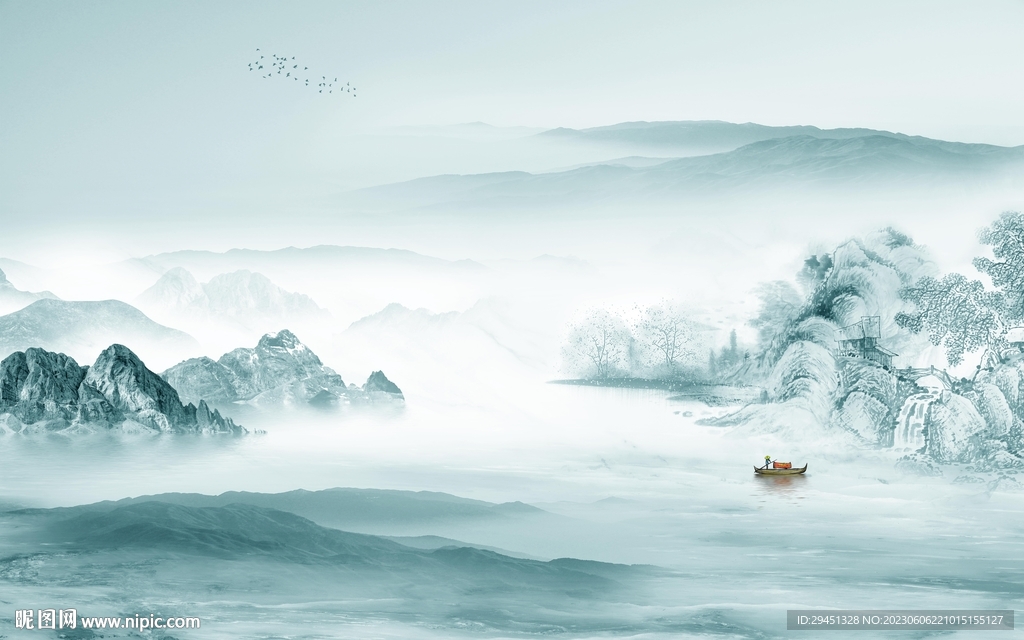 新款 中式背景山水 tif分层