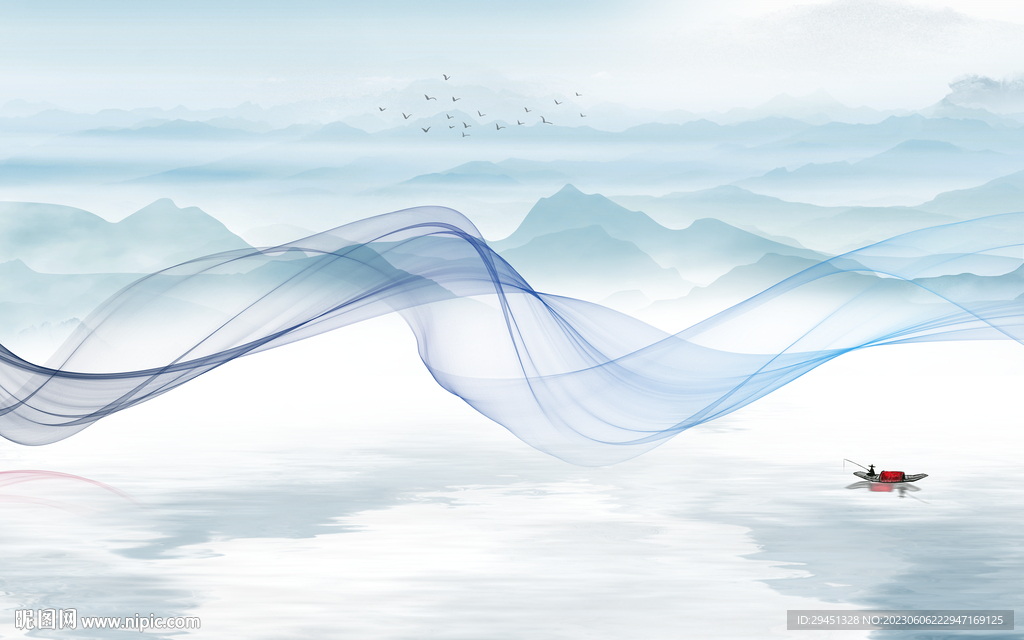 客厅 中式背景山水 tif分层