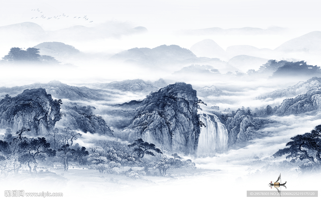 简约 新款中式山水 TIf分层