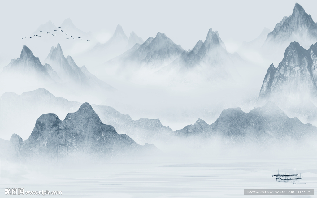 新品 新款中式山水 TIf分层